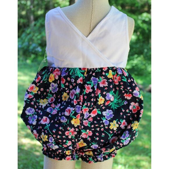 90s Thomas Bubble Romper 1pc Baby Girl White Navy Floral Summer Roses Sleeveless - Picture 2 of 7